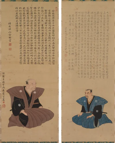 Pair of Portraits of Samurai-Officials: Hirai Kyosei and Hirai Rinsei by Sando Hyosho, painting, 1776