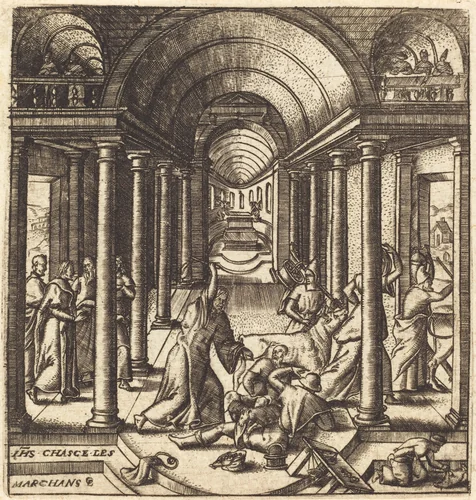 Christ Driving the Money Changers from the Temple by Léonard Gaultier, print, 1576-1580