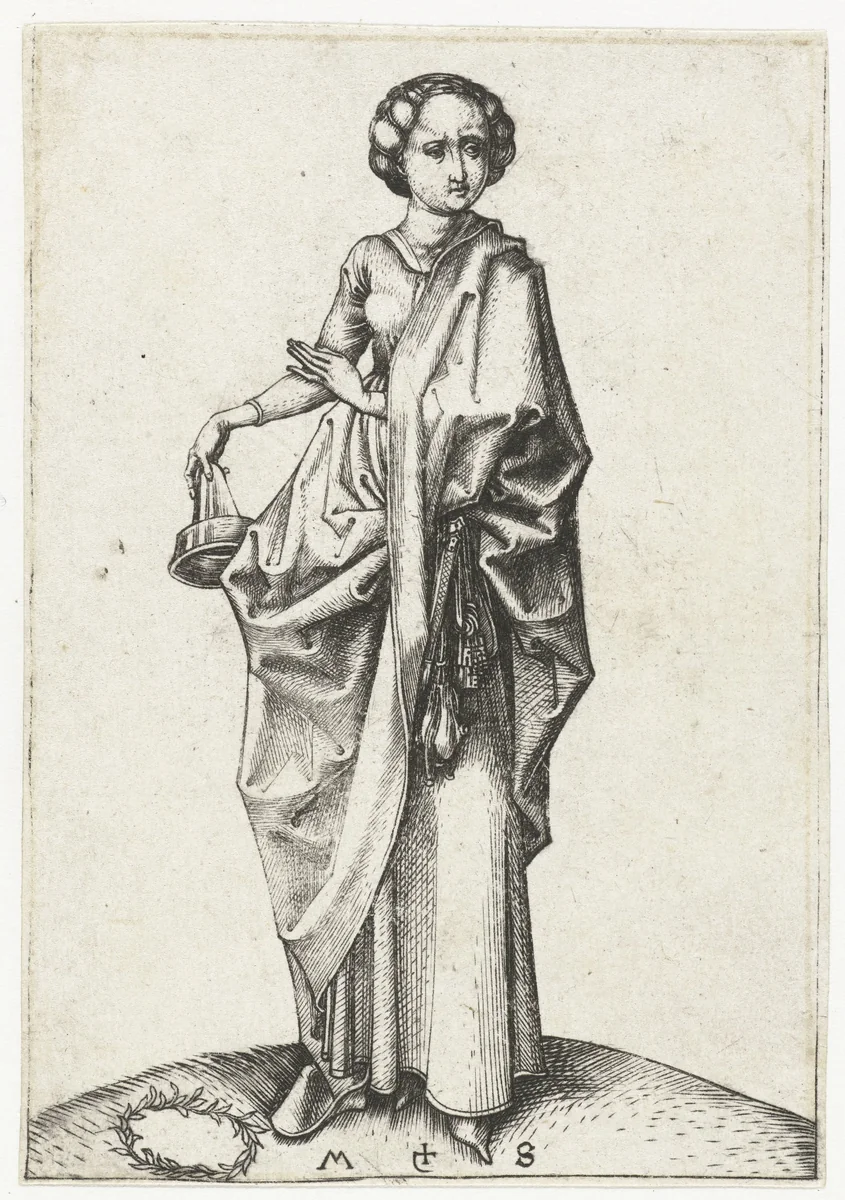 De vierde dwaze maagd by Unknown, print, 1470-1491