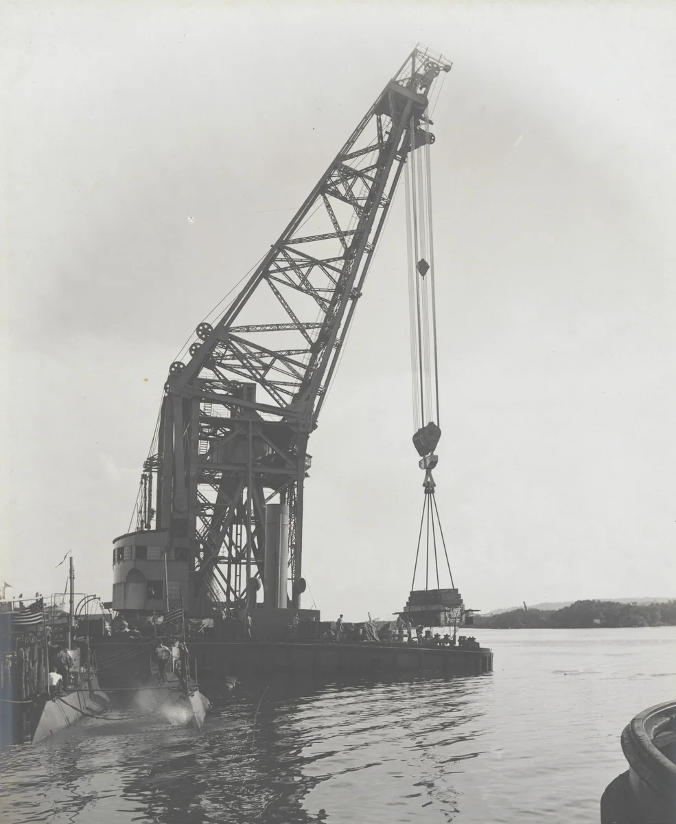Floating crane "Ajax" test. 250 ton test load at rated reach by Unidentified Photographer, photograph, 1915