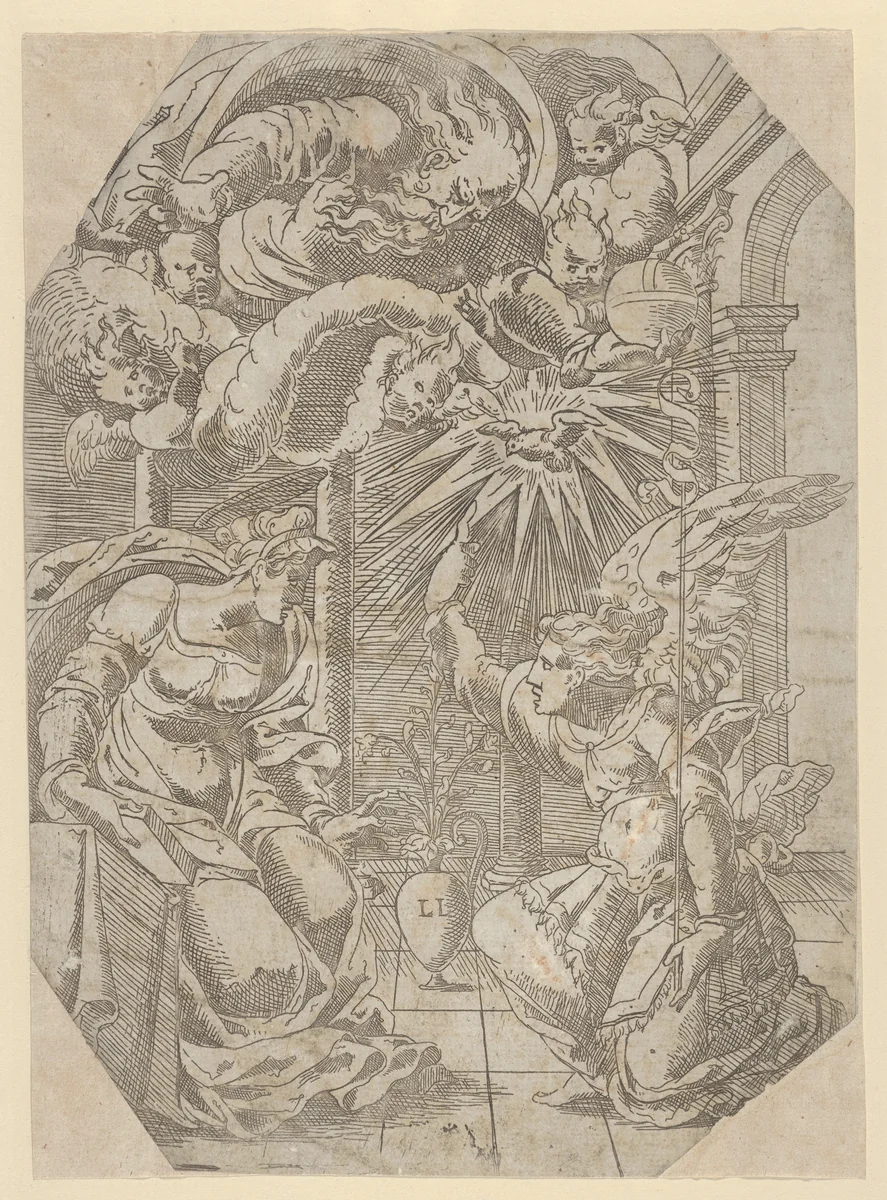 The Annunciation by Léonard Limosin, print, 1540-1549