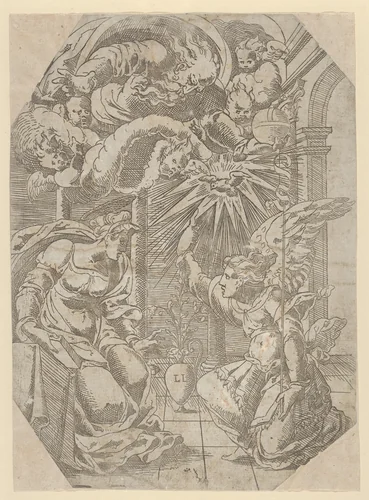 The Annunciation by Léonard Limosin, print, 1540-1549