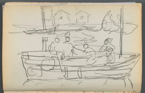 Sketchbook- The Granite Shore Hotel, Rockport, page 032: Figures on a Boat by Maurice Prendergast, book, 1905-1910