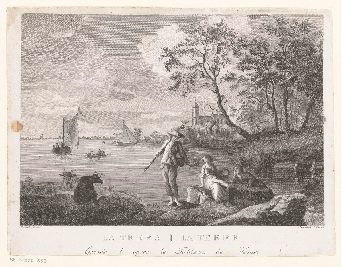 Gezicht op een rivier by anonymous, print, 1754-1842