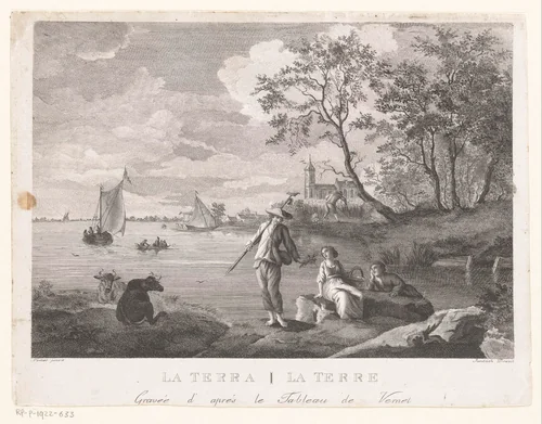 Gezicht op een rivier by anonymous, print, 1754-1842