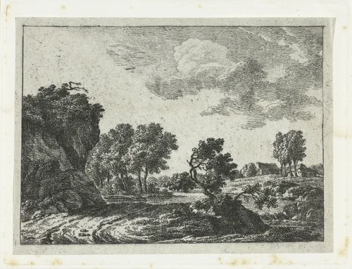 Landschap met kleine waterval by Frédéric Théodore Faber, print, 1828-1831
