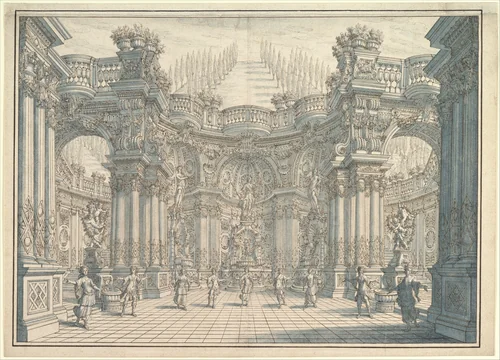 Stage Setting with Ballet by Ferdinando Galli Bibiena, drawing, 1657-1743