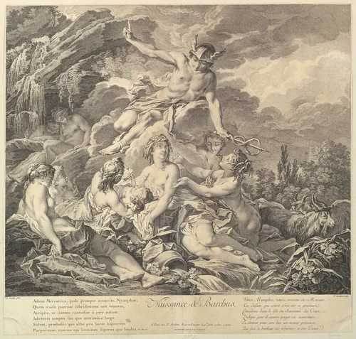 Naissance de Bacchus (Birth of Bacchus) by Pierre Alexandre Aveline, print, 1720-1760