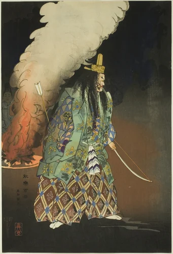 Scene of a No Drama: The Gold Charms, from the series "One Hundred No Dramas (Nogaku hyakuban)" by Tsukioka Kogyo, print, 1893-1908