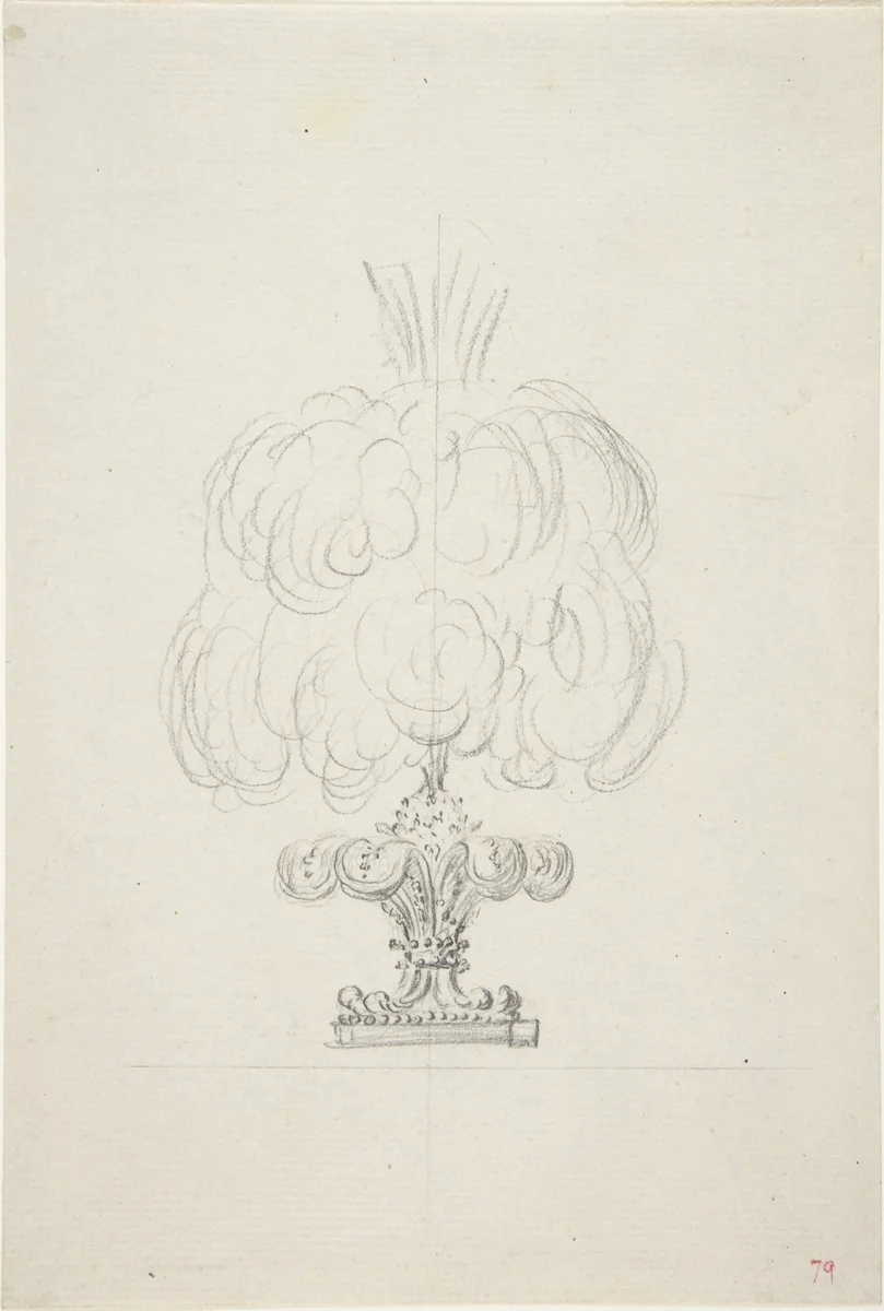 Design for a Plumed Oil Lamp by anonymous, drawing, 1765-1795