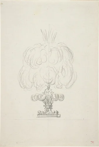 Design for a Plumed Oil Lamp by anonymous, drawing, 1765-1795