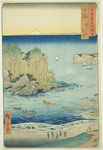Shimosa Province: Choshi Beach on the Outer Bay (Shimosa, Choshi no hama Toura), from the series "Famous Places in the Sixty-odd Provinces (Rokujuyoshu meisho zue)" by Utagawa Hiroshige (歌川広重), print, 1853