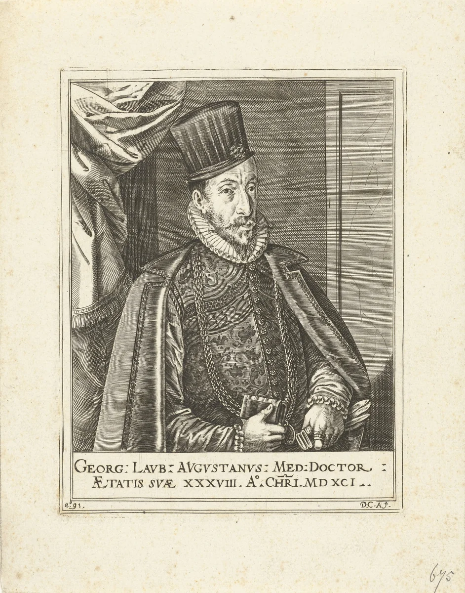 Portret van de arts Georg Laub op 38-jarige leeftijd by Unknown, print, 1591