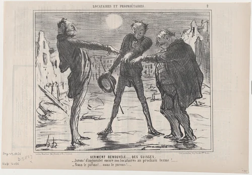 Serment Renouvelé...des Suisses, from Locataires et Propriétaires, published in Le Charivari, September 29, 1856 by Honoré Daumier, print, 1856
