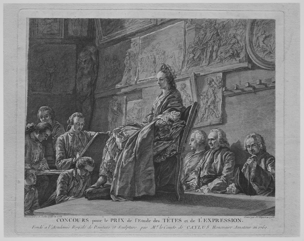 Concours pour le Prix de l'Etude des Têtes et de l'Expression (Portrait of Mlle. Clairon) by Charles Nicolas Cochin II, print, 1763