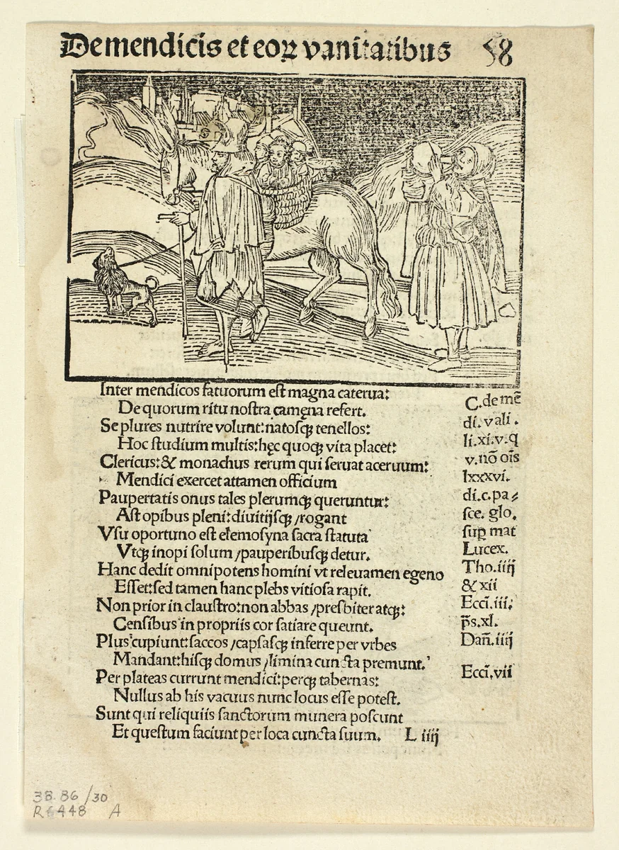 Beggars and Their Vanities (recto) and Of Irate Women (verso) from Navis Stultifera (Ship of Fools), Plate 30 from Woodcuts from Books of the 15th Century by Unknown Artist, print, 1497