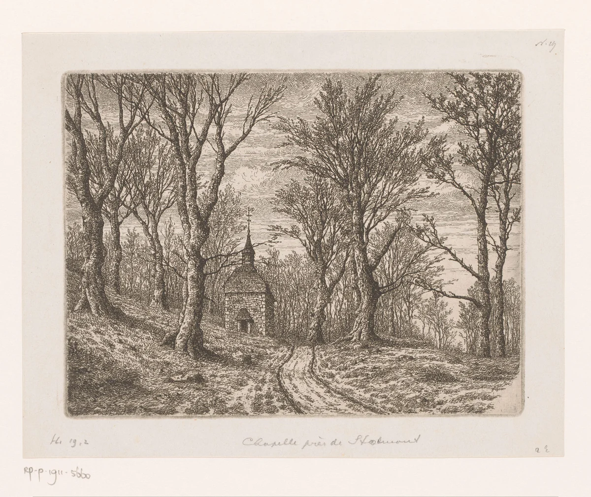 Kapel in het bos bij Stoumont by Jean Pierre François Lamorinière, print, 1838-1879