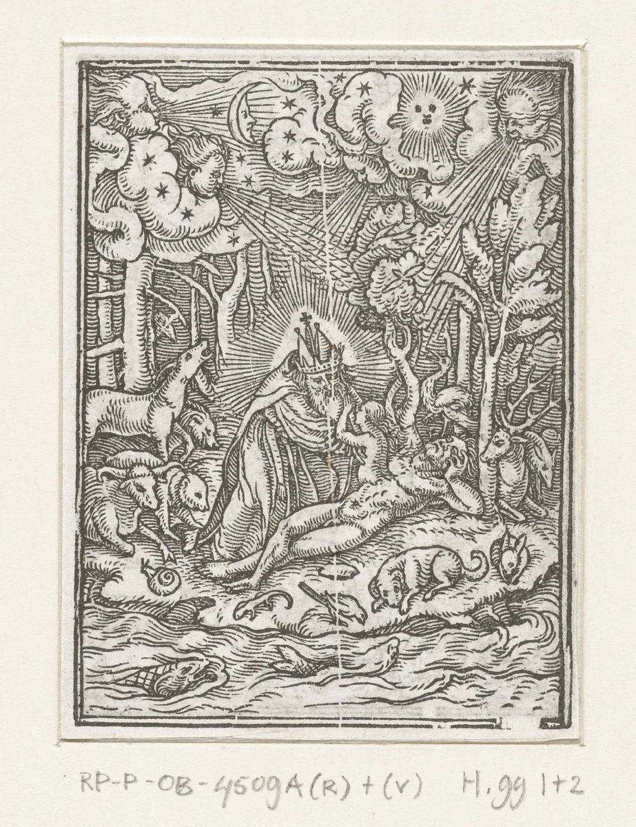 Schepping van Eva by Hans Holbein, print, 1524-1526