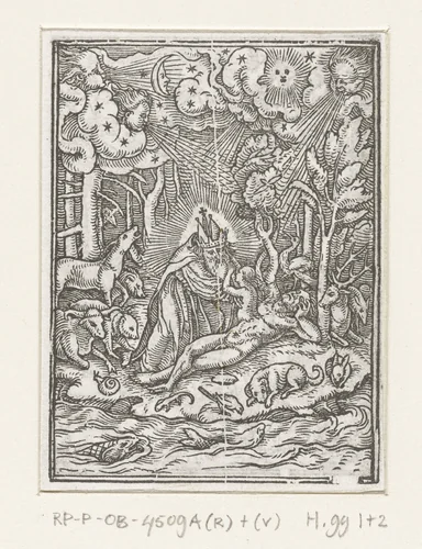 Schepping van Eva by Hans Holbein, print, 1524-1526