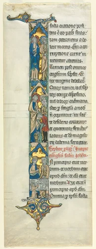 Partial Leaf from a Latin Bible: Initial I[n principio] with the Marriage at Cana by Unknown, manuscript, 1260-1270