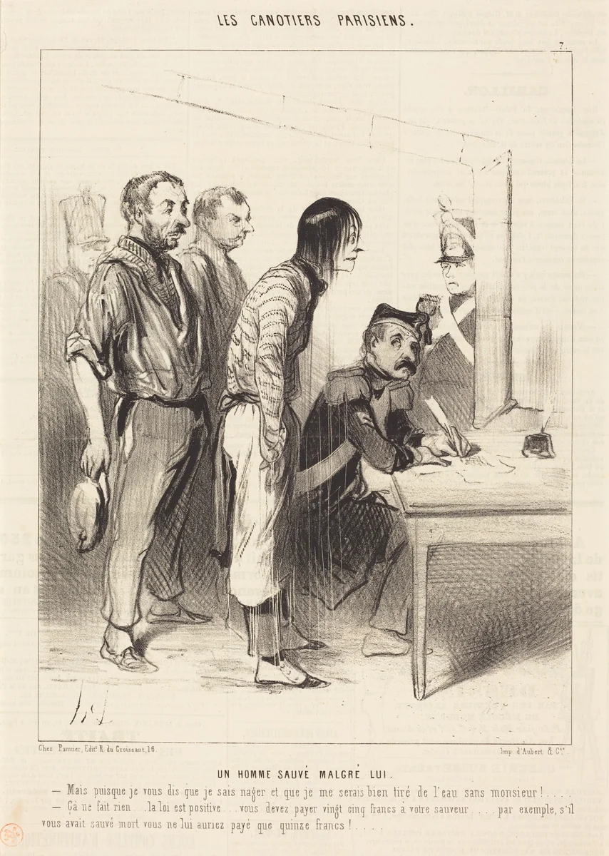 Un Homme sauvé malgré lui by Honoré Daumier, print, 1843
