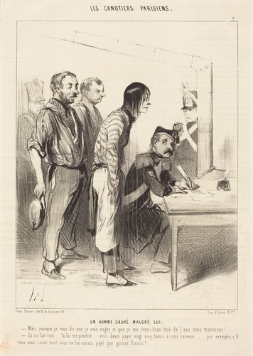 Un Homme sauvé malgré lui by Honoré Daumier, print, 1843