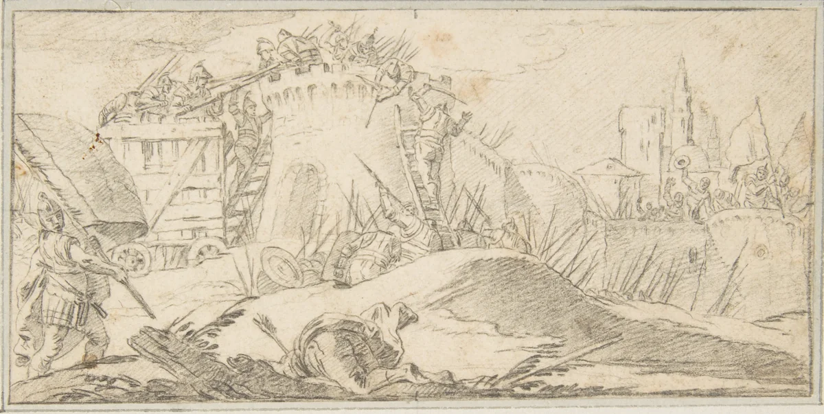 Illustration for a Book: Attacks on the Walls of a City by Giovanni Battista Tiepolo, drawing, 1696-1770