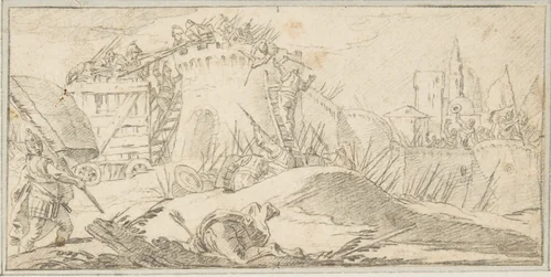 Illustration for a Book: Attacks on the Walls of a City by Giovanni Battista Tiepolo, drawing, 1696-1770