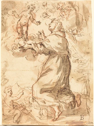 The Christ Child Appearing to Saint Francis by Venetian 17th Century, drawing, 1638-1665