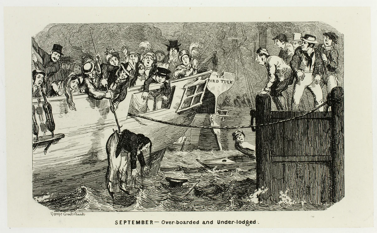 September - Over-Boarded and Under-Lodged from George Cruikshank's Steel Etchings to The Comic Almanacks: 1835-1853 by George Cruikshank, print, 1840