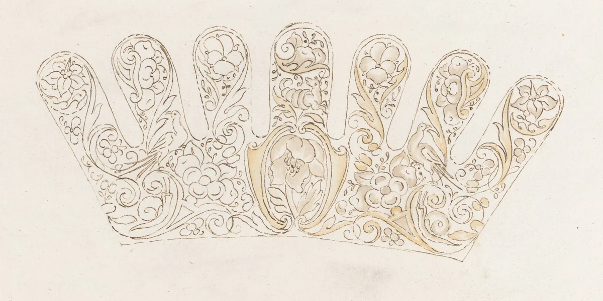 Album of designs for embroidery: bodices, gauntlets, caps, bags, page 28 (recto) by anonymous, book, 1615-1635