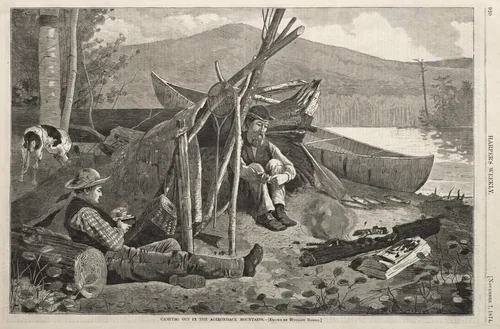 Camping Out in the Adirondack Mountains by Winslow Homer, print, 1874