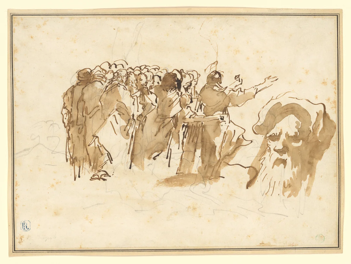 A Saint Preaching, and the Head of an Oriental by Giovanni Domenico Tiepolo, drawing, 1756-1762