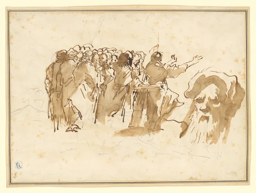 A Saint Preaching, and the Head of an Oriental by Giovanni Domenico Tiepolo, drawing, 1756-1762