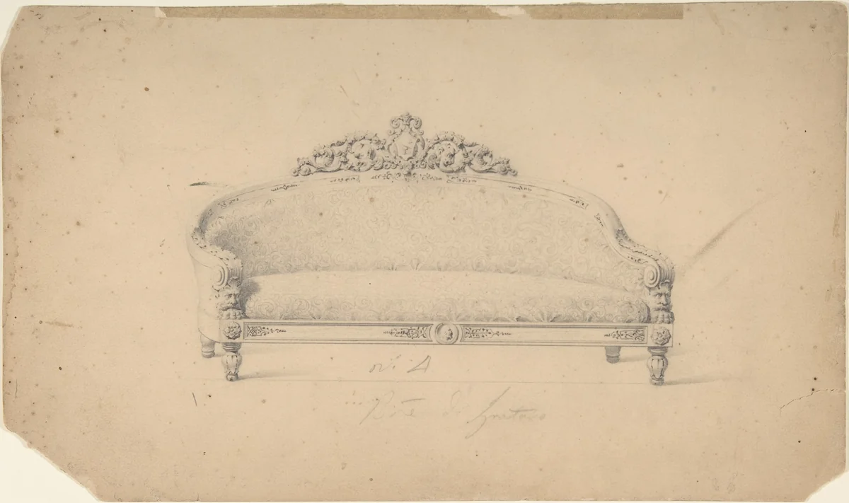 Design for a Couch by anonymous, drawing, 1800-1900