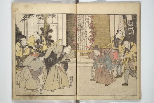 Amusements of Kabuki Actors of the “Third Floor” [Dressing Room], by Shikitei Sanba 俳優三階興 by Utagawa Toyokuni I (初代 歌川 豊国), book, 1801