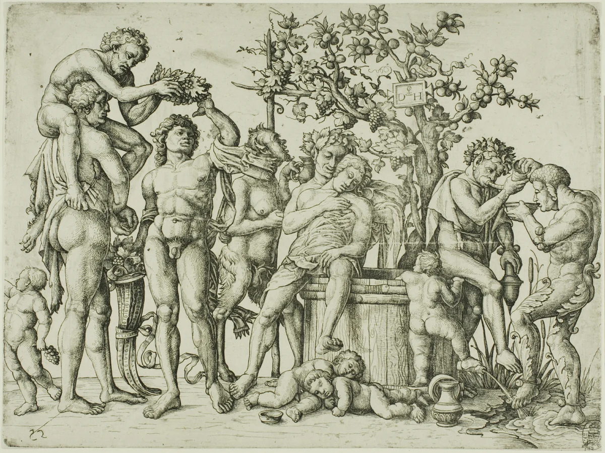 The Bacchanal with a Wine Vat by Daniel Hopfer, print, 1528