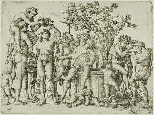 The Bacchanal with a Wine Vat by Daniel Hopfer, print, 1528