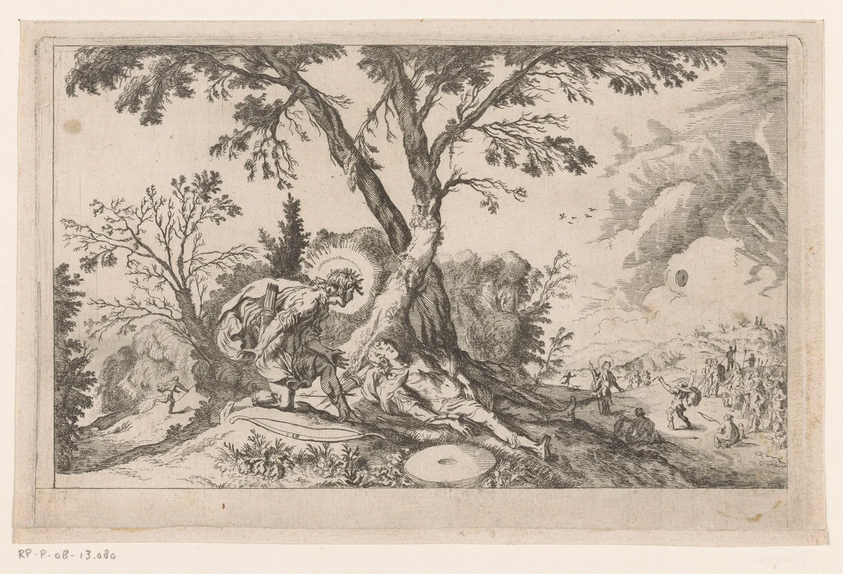 Apollo betreurt de dood van Hyacinthus by anonymous, print, 1639-1700