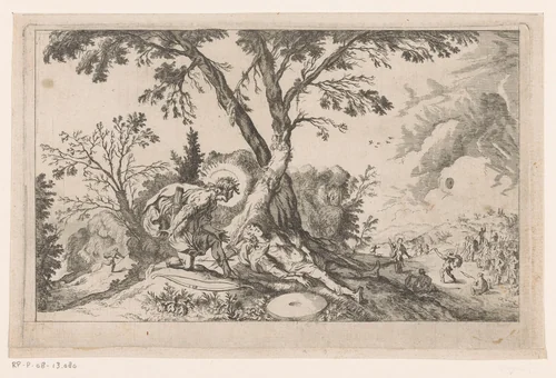 Apollo betreurt de dood van Hyacinthus by anonymous, print, 1639-1700