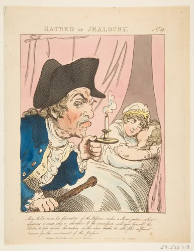 Hatred or Jealousy (Le Brun Travested, or Caricatures of the Passions) by Thomas Rowlandson, print, 1800