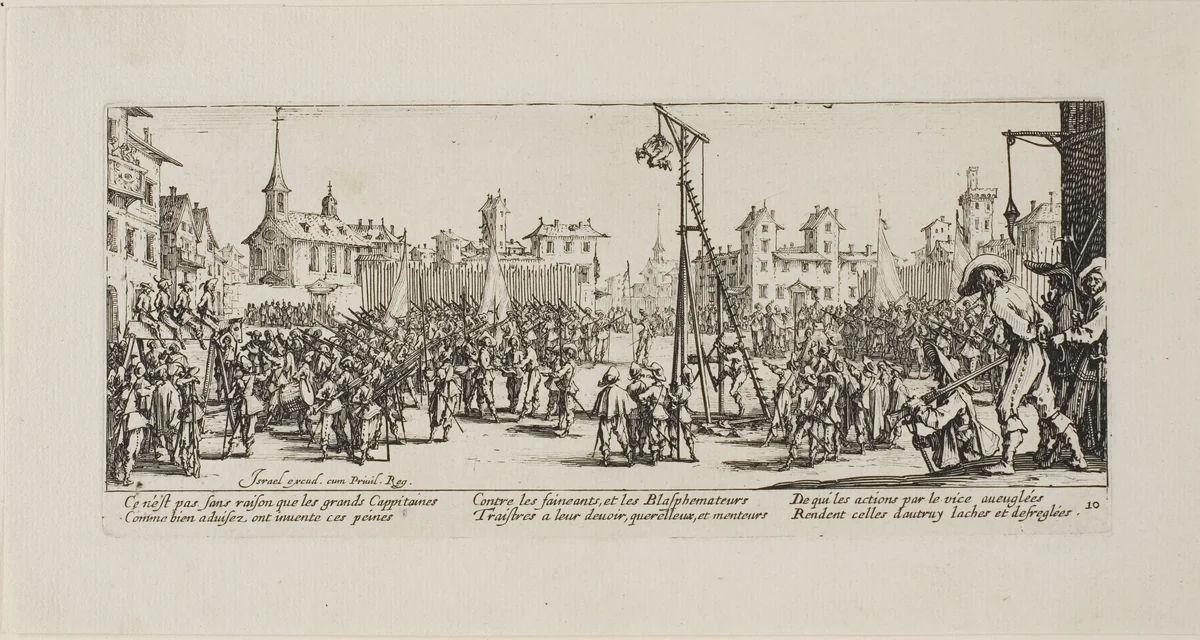 The Strappado, plate ten from The Miseries of War by Jacques Callot, print, 1633
