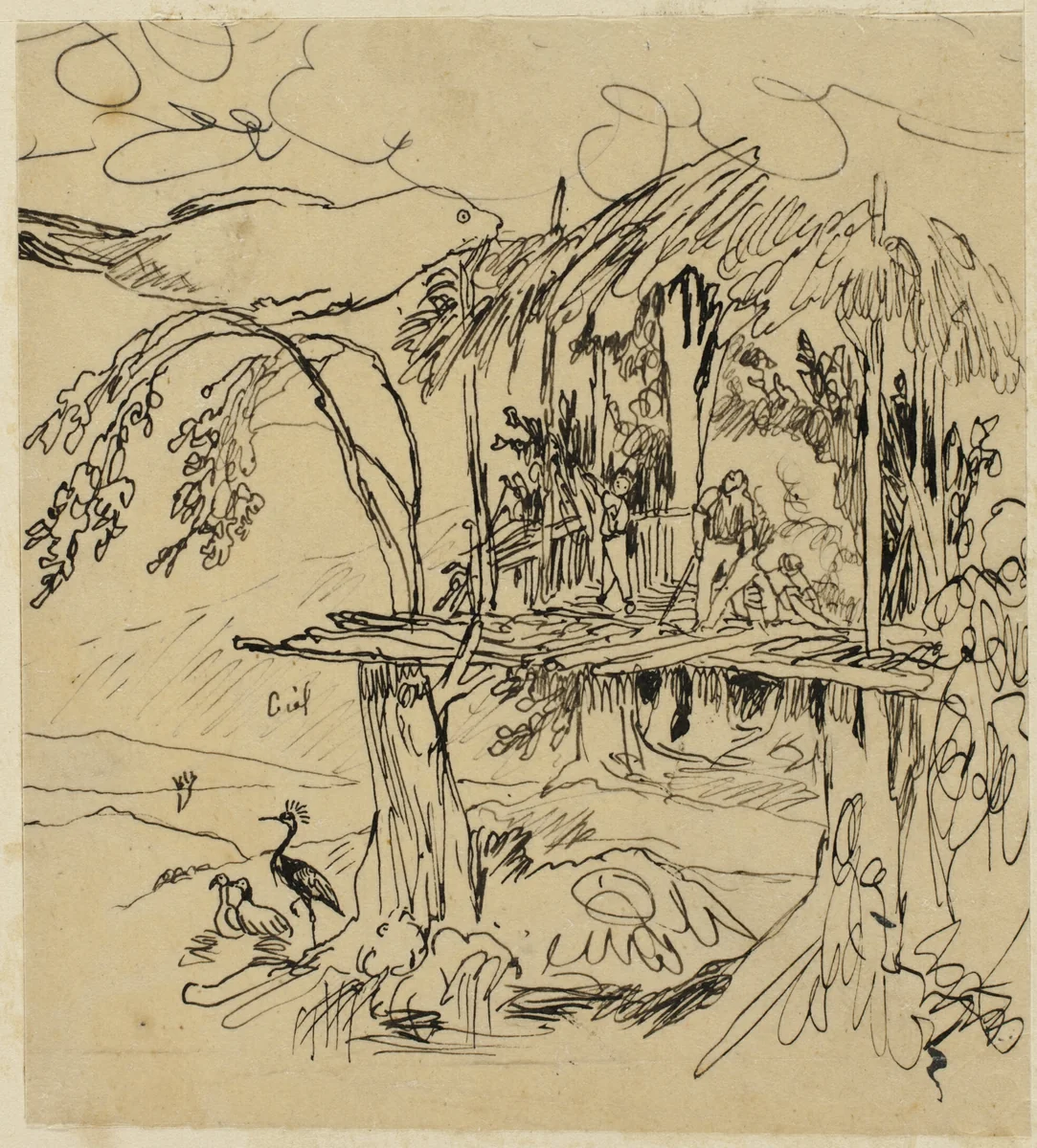 Etruscan Village by Rodolphe Bresdin, drawing, 1845-1885