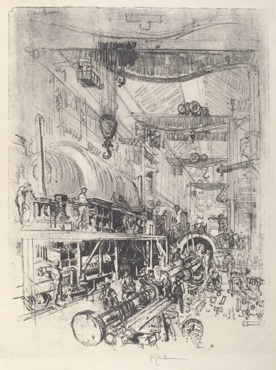 Making a Turbine Engine by Joseph Pennell, print, 1917