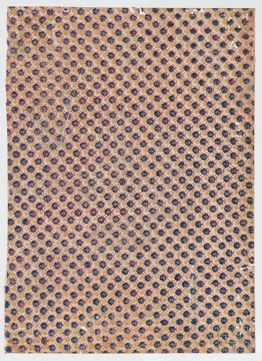 Sheet with overall crisscrossing pattern with large dots by anonymous, print, 1800-1900