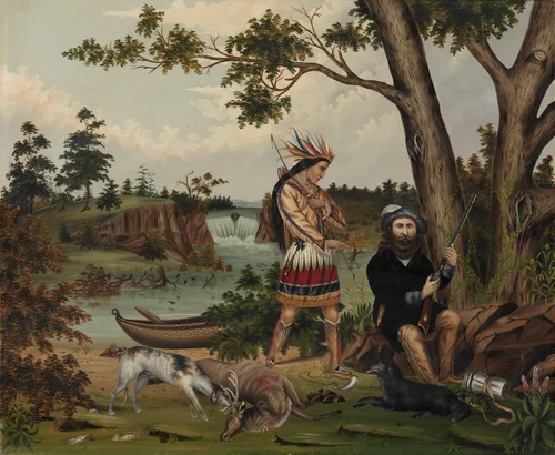 Hunter and Indian Guide by C. L. Woodhouse, painting, 1869