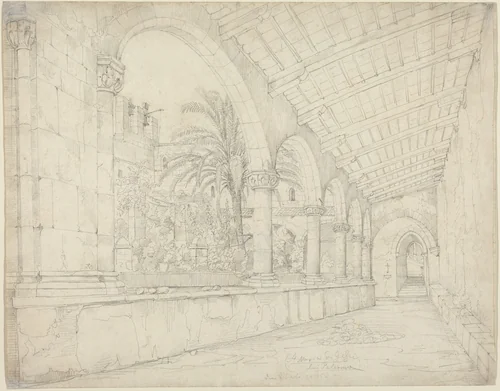 The Cloister of Santa Maria di Gesù at Palermo by Anton Hallmann, drawing, 1835