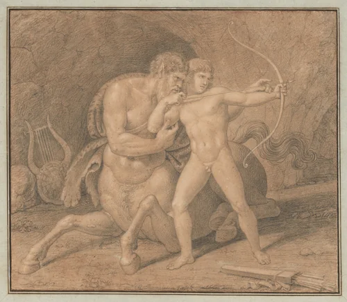 Chiron Teaching Achilles to Shoot with the Bow by Bertel Thorvaldsen, drawing, 1810-1844