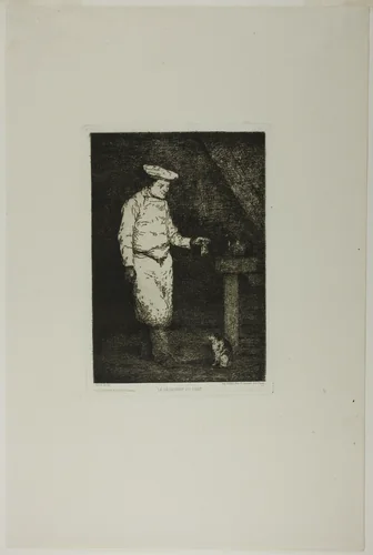 The Cat's Lunch by Théodule Augustin Ribot, print, 1858-1868