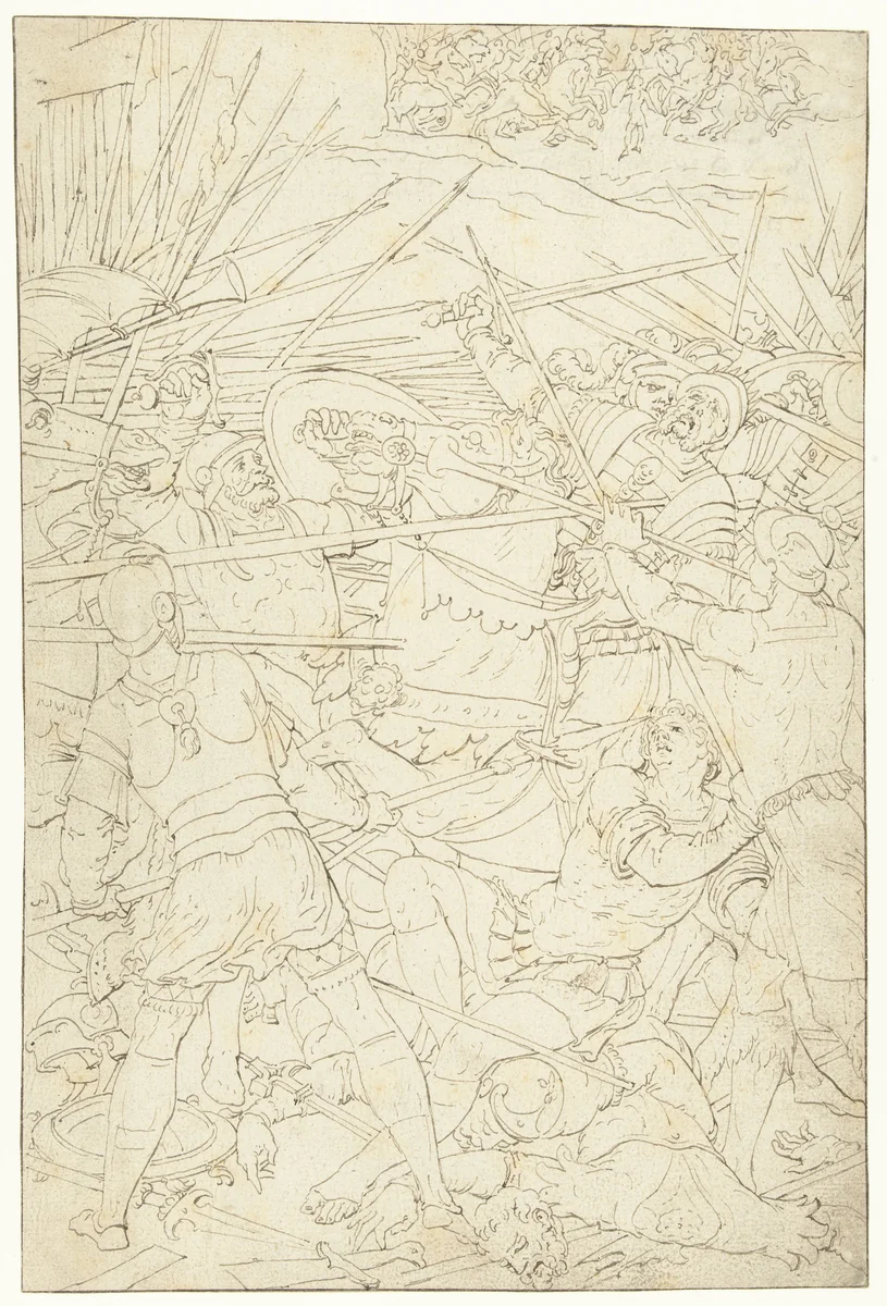Israëlieten verslaan de Kanaänieten by anonymous, drawing, 1545